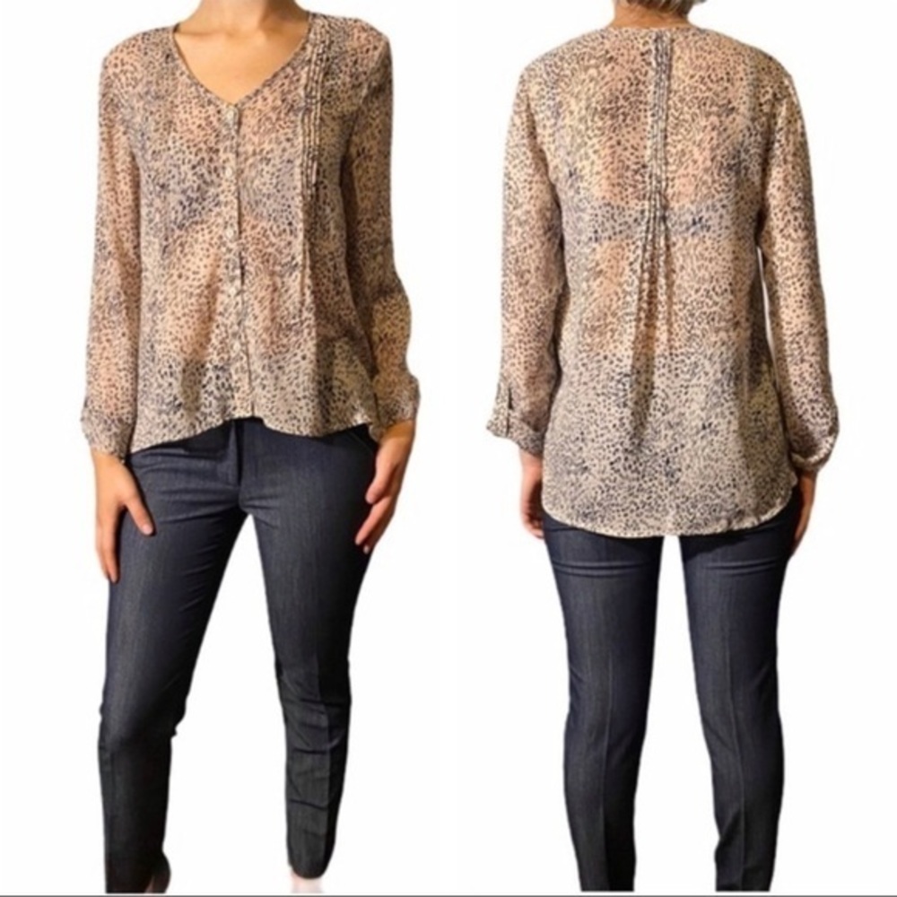 ANTHROPOLOGIE PINS & NEEDLES cheetah blouse Semisheer Size Large